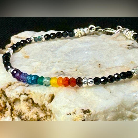 Spinel Rainbow Gemstone Bracelet with Sterling Silver Beads and clasp - Picture 2 of 7